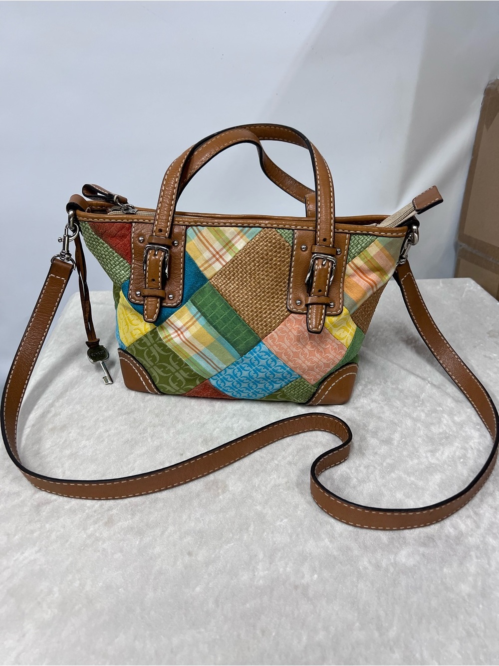 Fossil Patchwork Multicolor Women’s Satchel handbag purse